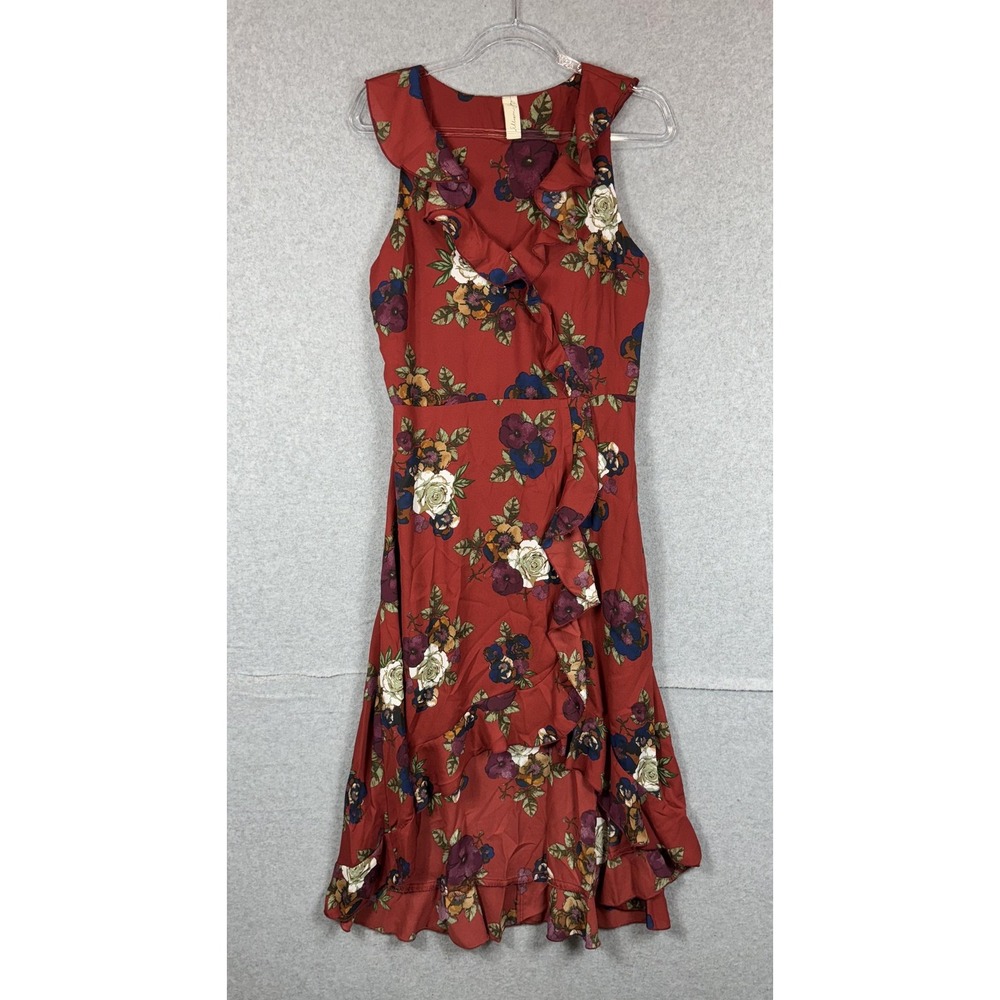 Allison‎ Joy Dress Womens Large Floral Sleeveless Ruffle Midi Pockets Boho USA